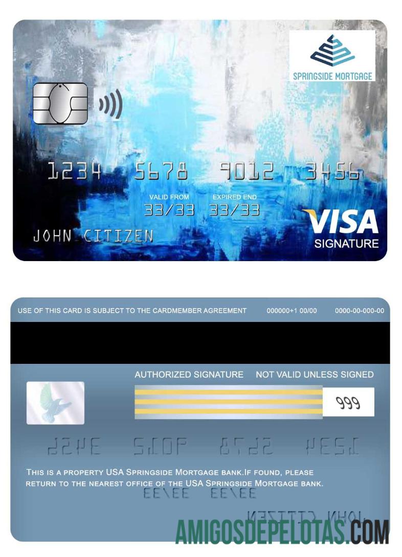 Cartão de assinatura Visa Springside Mortgage Bank dos EUA amostra